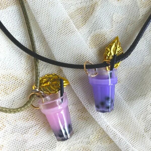 Girls/Kids Cute Color Boba Bubble Milk Tea Charms Pendant Necklace Pair/Set of 2